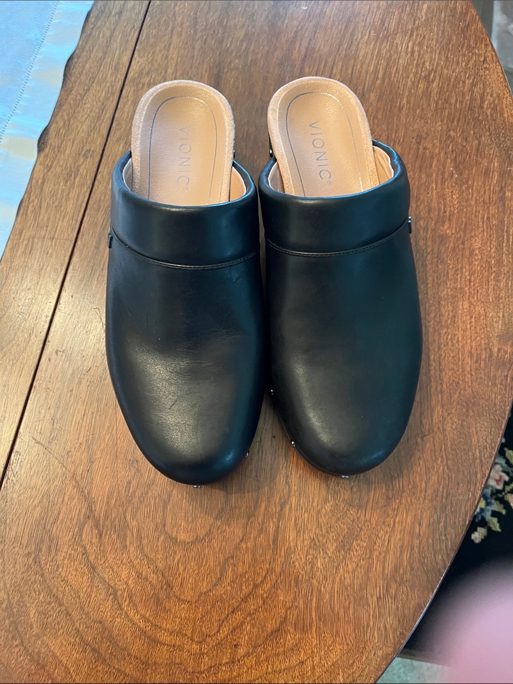 Vionic Black Leather Slip-On Mule